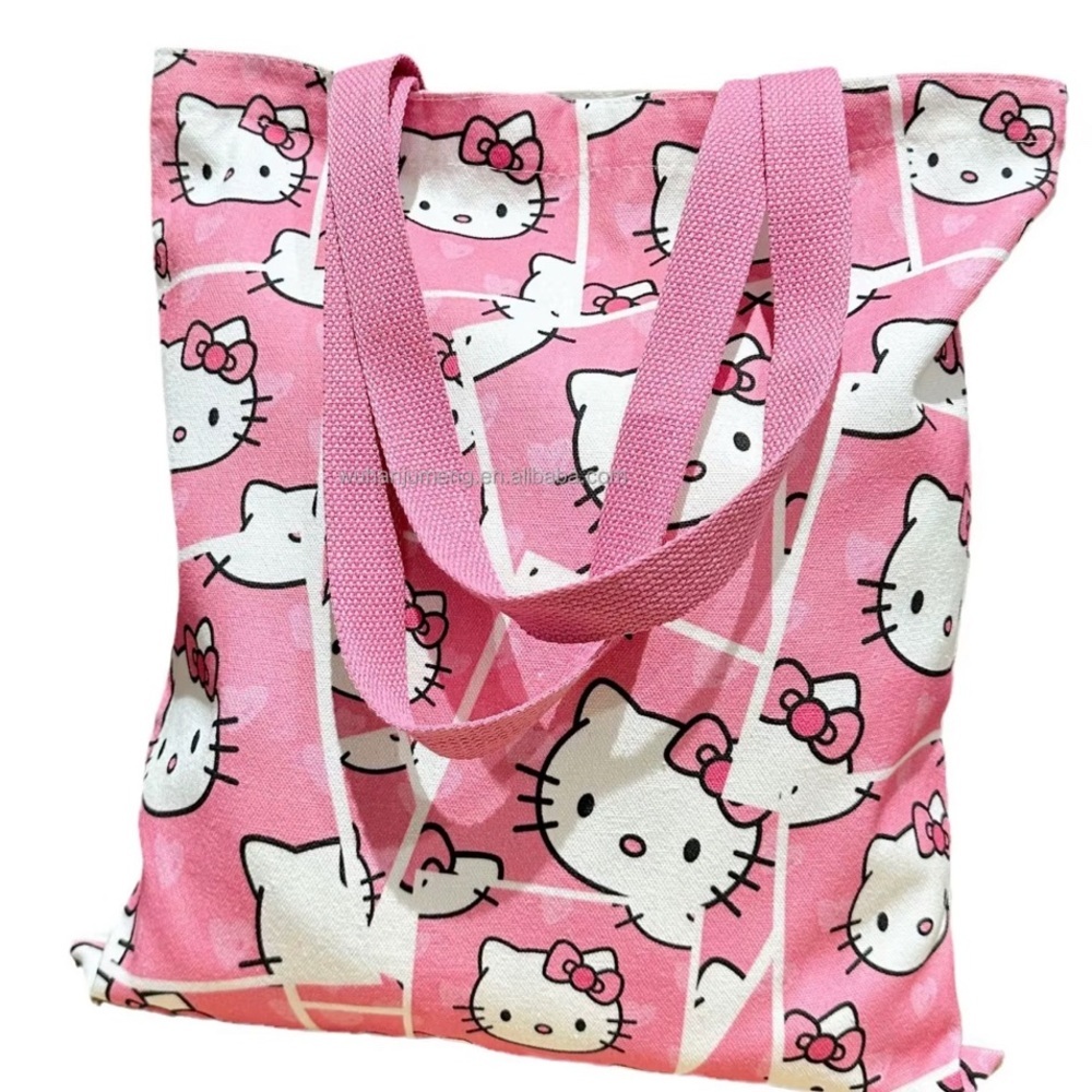 Hello Kitty Pink and White Canvas Tote with Playful Pattern by Scenario